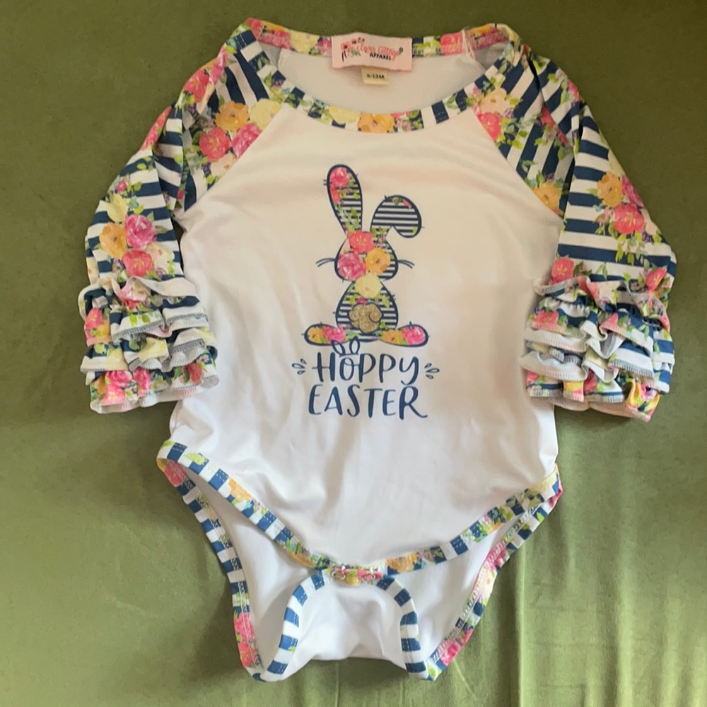 Never worn Hoppy Easter baby girl ruffle bodysuit